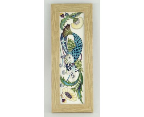 NICOLA SLANEY FOR MOORCROFT POTTERY 'Fishing for Dreams' tile panel plaque limited edition 37/50, 2003, signed verso, various