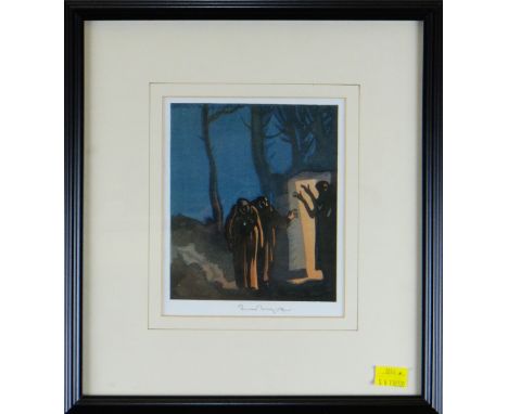 FRANK BRANGWYN facsimile print - figures in a doorway, 18 x 15cms