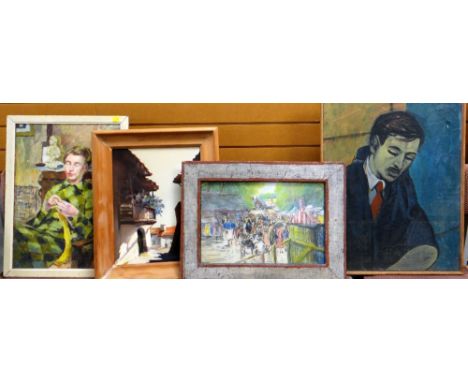 ASSORTED 20TH CENTURY PICTURES including portrait of a gentleman with red tie (4)