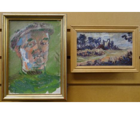 RONALD OSSORY DUNLOP (1894 - 1973) oil on board - entitled 'Old Gerry - a Promising Golfer!', label verso, 24 x 17cms, and an