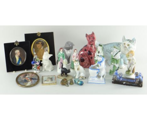 ASSORTED CAT &amp; OTHER FIGURES and portrait miniatures (Nelson, Napoleon ETC)