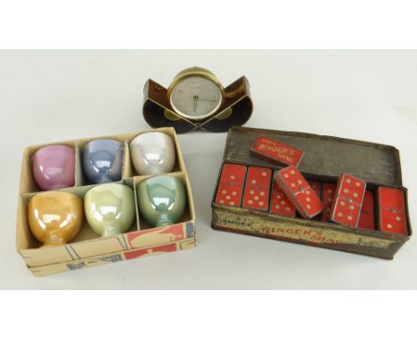 VINTAGE COLLECTABLES comprising ringer's shag boxed set dominoes, boxed set of lustre glazed egg cups and Europa travelling a