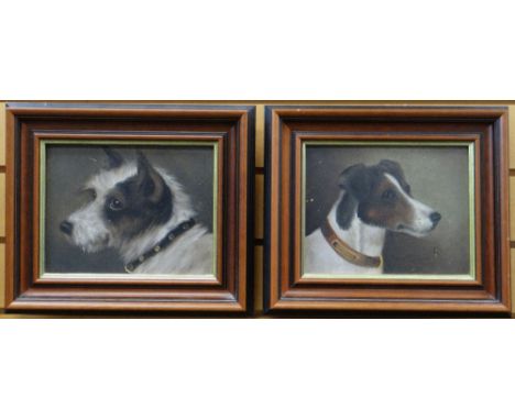 CIRCLE OF GEORGE EARL (FL.1856 - 1883) oil on board - portrait of a rough haired terrier, and a companion, bears signature, 1