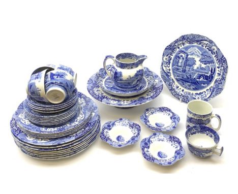 A collection of Spode Italian blue and white ceramics comprising nine dinner plates, four side plates, six tea plates, five c