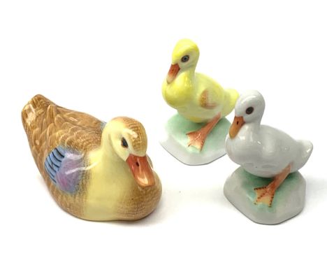 A Herend porcelain model of a Duck, together with two Herend Ducklings, each with printed mark beneath.  - Condition Report 