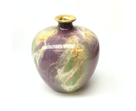 An A J Wilkinson Oriflamme vase designed by John Butler, of ovoid form with lustre marbled decoration, with marks beneath and