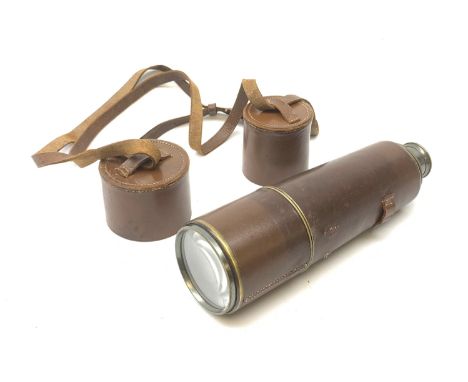 Early 20th century brass four-draw telescope inscribed Broadhurst, Clarkson and Co. London E.C., with leather covered cylinde