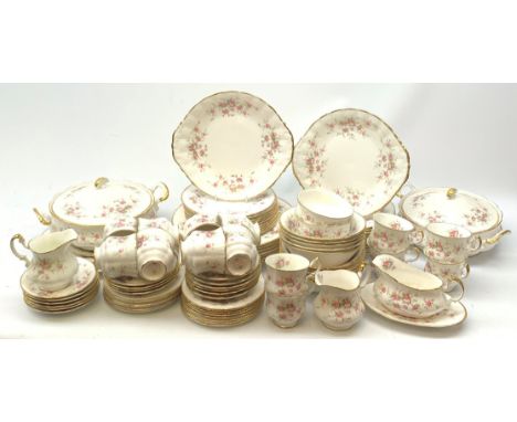 Paragon Victoriana Rose pattern tea and dinnerware, comprising fourteen teacups, sixteen saucers, fourteen side plates, two m