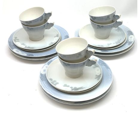 A Royal Copenhagen Midsummer Night's Dream teaset, comprising six cups, six saucers, and six plates, each with mark beneath. 