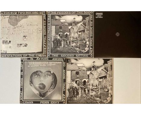 Blistering collection of 5 x LPs from Crass including early/original UK pressings. Titles are The Feeding Of The Five Thousan