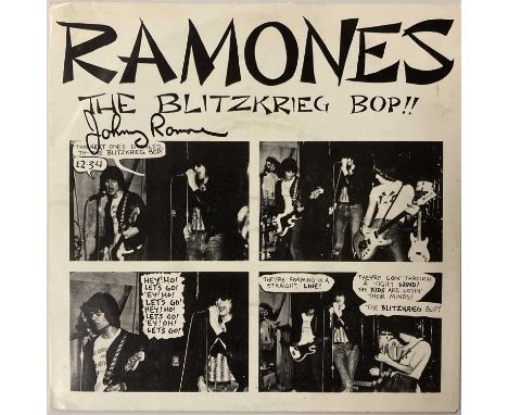 A copy of The Ramones - Blitzkrieg Bop (1st, Sire, 6078 601, light green label with picture sleeve, Ex/Ex copy) signed to sle