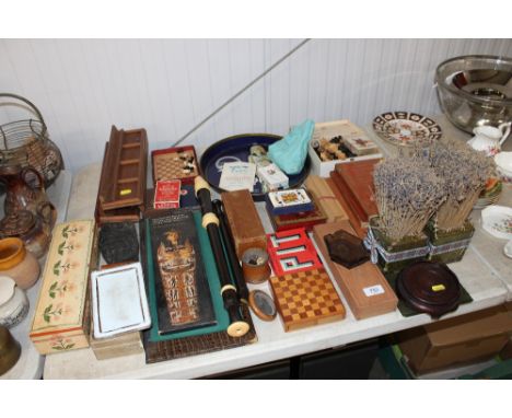 A quantity of games to include chess sets; cards; draughts; two recorders; an advertising tray; books etc.