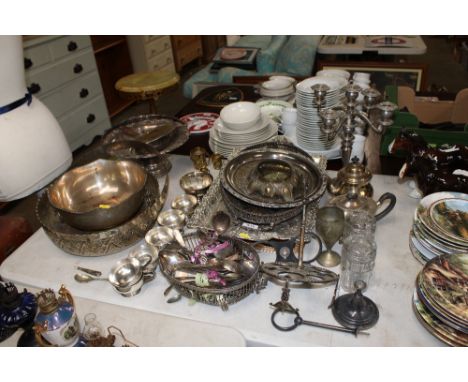 A quantity of silver plated ware; to include trays, punch set, candelabra etc.