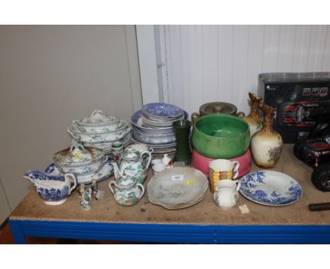 A quantity of blue and white china to include Royal Doulton 'Veronica'; a Bretby bowl AF; a Studio Pottery pot and cover; Ori