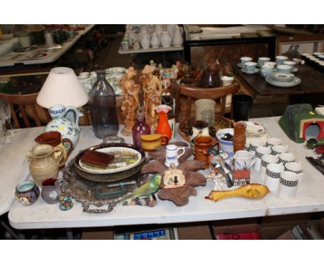 A quantity of various decorative items; to include Geobel figure, Poole pottery pot and cover, Portmeirion 'Greek Key' coffee