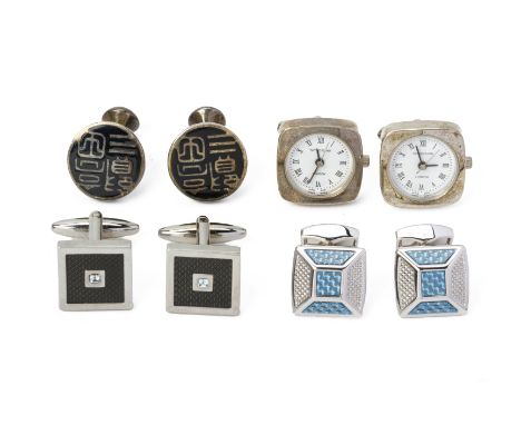 FOUR PAIRS OF ASSORTED CUFFLINKS
Comprising: a pair of Kenzo silver and enamel examples; a pair of enamel Tateossian examples