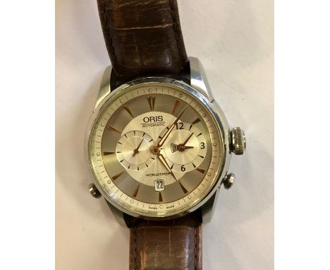 A gentleman's stainless steel Oris World Timer Automatic wristwatch 25-63073 in original box and packaging with documents (20
