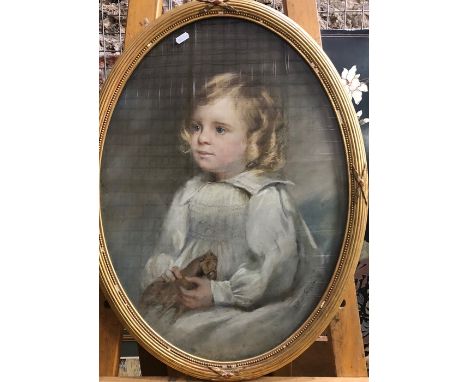 Alfred Hitchens RA (1861-1942) - Portrait of a young child holding a toy horse,. chalk pastel, signed and dated 1919 lower ri