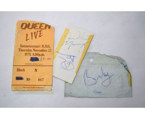 Autographs: &nbsp;The band Queen - Freddie Mercury &amp; John Deacon on the back of a Dublin bed and breakfast business card,