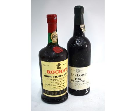 Two bottles of vintage port - Rocha's 1964 Ruby Port (late bottled 1976), Taylor's 1975
