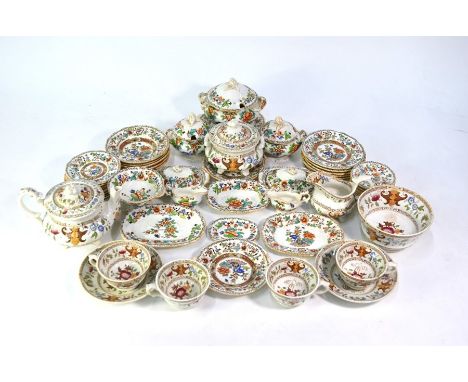 A 19th century Staffordshire pottery miniature dinner service (doll's/sample set), printed and painted with floral and foliat