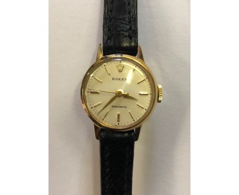 A lady's 9ct gold Rolex Precision wristwatch, Edinburgh 1966, with replacement leather strap, to/w 2002 repair receiptService