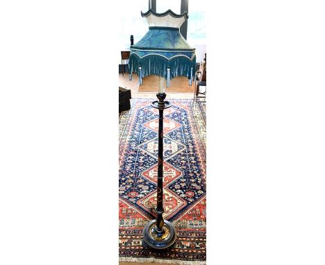 A gilt and black lacquer Japanned standard lamp t/w tassled shade, approx. 170 cm h overall