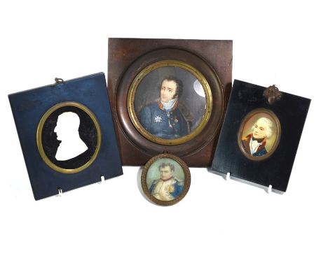 A 19th century ceramic paste cameo profile portrait of the Duke of Wellington to/w a miniature portrait on ivory of Nelson, a