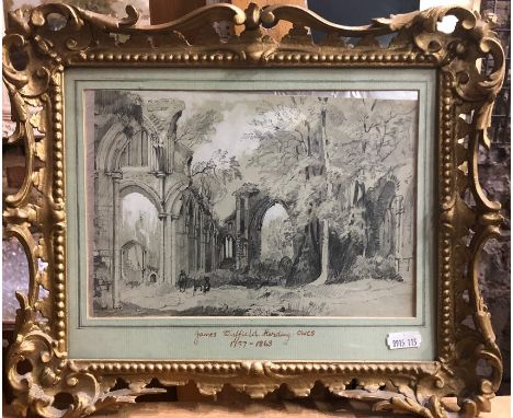 James Dufield Harding (1797-1863) attrib - Ecclesiastical ruins, pencil sketch, 16 x 23 cm