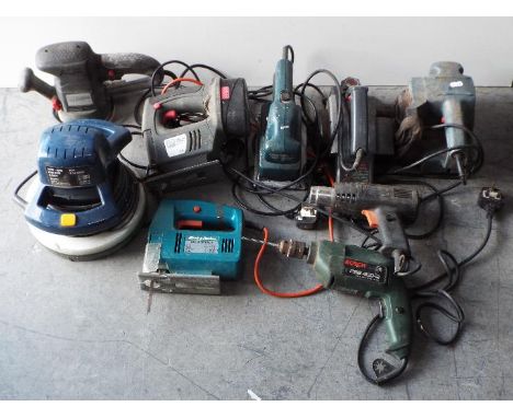 Nine Power Tools - Sanders, Drills and Jig Saws. Black and Decker, Bosch Etc.