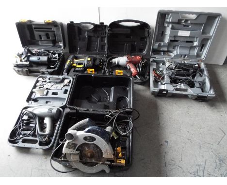 Power Tools - Six cased Items including Drills, Heat Gun, Circular Saw, Etc.