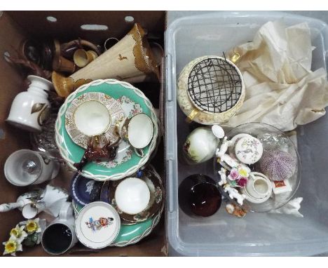 A mixed lot to include ceramics, glassware, treen, vintage linen and similar, two boxes. [2]Lot descriptions reflect the cata