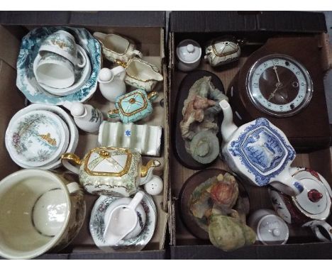 A quantity of mixed ceramics and a Bentima mantel clock, two boxes. [2]Lot descriptions reflect the cataloguer's opinion only