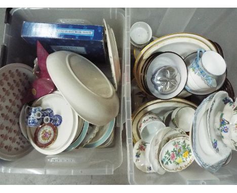 A mixed lot to include Royal Worcester, Delft, Paragon, Denby, Royal Doulton and similar, two boxes. [2]Lot descriptions refl