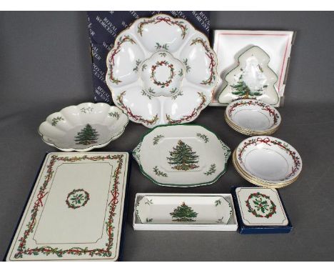 A collection of Christmas themed ceramics to include Royal Worcester Holly Ribbons, Spode Christmas Tree, also included in th