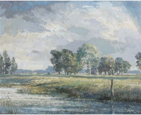 •AR Cavendish Morton ROI, (1911-2015), ' Broken Light, Upper Reaches of the Alde, oil on board, signed and dated 1972 lower r