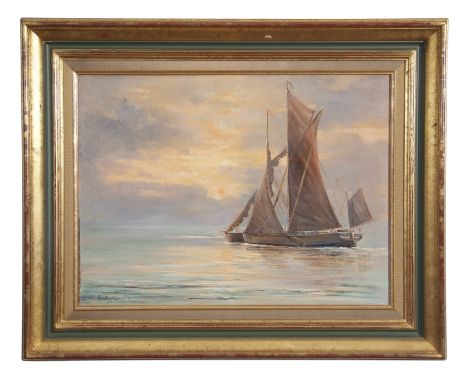 Shirley Carnt (contemporary), "Evening light off Harwich, Sept 1988", oil on board, signed lower left, 44 x 59cm.  Provenance