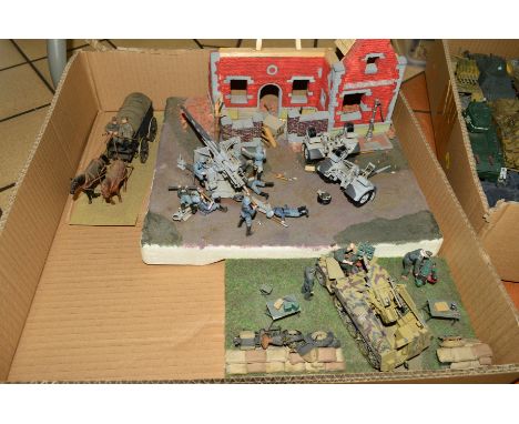 THREE GERMAN WWII THEMED MILITARY VEHICLE DIORAMAS, scratchbuilt and constructed form plastic kits, assorted scales and manuf