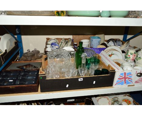 FIVE BOXES AND LOOSE CERAMICS AND GLASSWARE etc, to include Royal Worcester Evesham, T.G.Green Ironstone, a wooden box set of