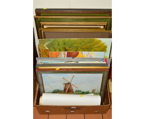 A BOX AND LOOSE PICTURES AND PRINTS ,etc to inlcude a watercolour by Nestor Fruge of a Continental Courtyard, approximate siz
