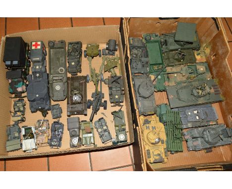 A QUANTITY OF WWII AMERICAN MILITARY VEHICLES, metal and plastic, constructed from kits, assorted scales and manufacturers, a