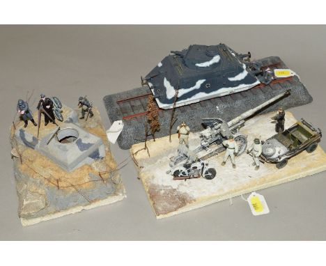 THREE GERMAN WWII THEMED MILITARY VEHICLE DIORAMAS, scratchbuilt and constructed from plastic kits, assorted scales and manuf