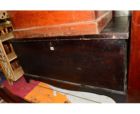 A 19TH CENTURY STAINED PINE TOOLS CHEST on bracket feet, approximate width 110cm x depth 52cm x height 58cm