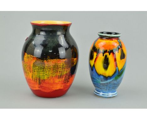 A POOLE POTTERY CLASSIC VASE, 'Gemstones' pattern, approximate height 20cm, together with another smaller Poole Pottery vase,