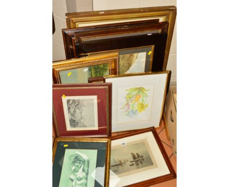 A SMALL GROUP OF PICTURES AND PRINTS etc, to include a signed Henry G.Walker print of sailing boats, approximate size 210cm x
