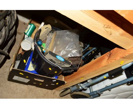 A FOLDABLE WHEELCHAIR, together with a box of various tools and miscellaneous (2)