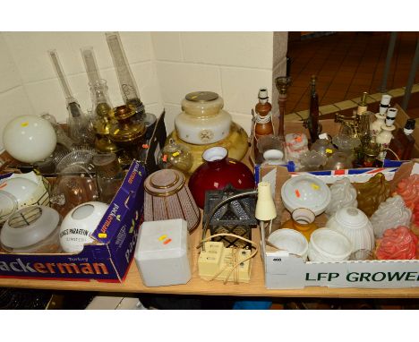 A QUANTITY OF LAMP BASES AND GLASS LAMP SHADES etc (over 60 pieces)
