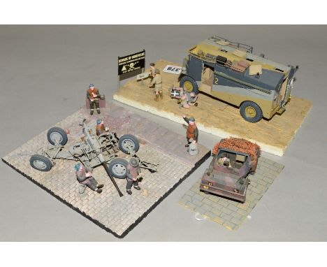 THREE BRITISH WWII THEMED MILITARY VEHICLE DIORAMAS, two featuring British vehicles, the other Russian, scratchbuilt and cons