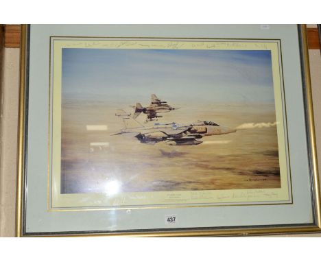 MICHAEL RONDOT (CANADIAN/BRITISH 20TH CENTURY) 'Desert Cats', a limited edition print 42/500, depicting RAF Jaguars over the 