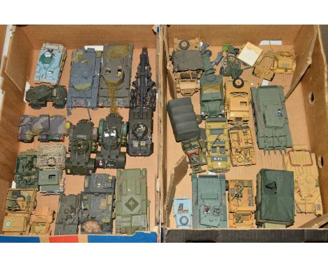 A QUANTITY OF WWII MAINLY BRITISH AND ALLIED MILITARY VEHICLES, metal and plastic, constructed from kits, assorted scales and